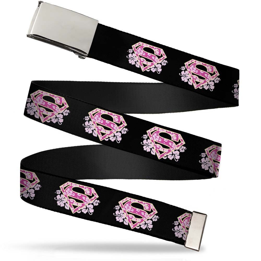 4858 Web Belt, Super Shield Hibiscus Design Black/Pink, 1.0" Wide - Fits up